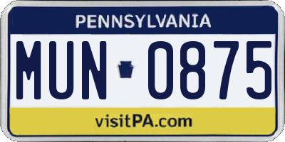 PA license plate MUN0875