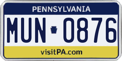 PA license plate MUN0876