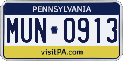 PA license plate MUN0913