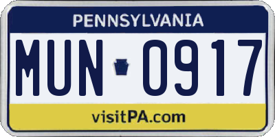 PA license plate MUN0917