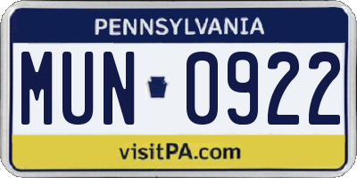 PA license plate MUN0922