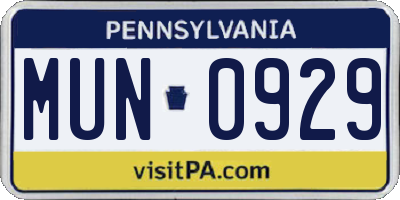 PA license plate MUN0929