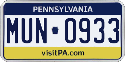 PA license plate MUN0933