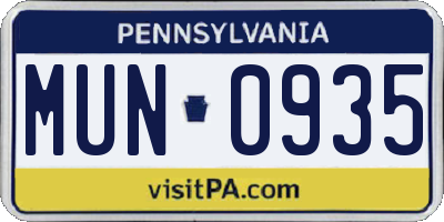 PA license plate MUN0935