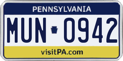 PA license plate MUN0942