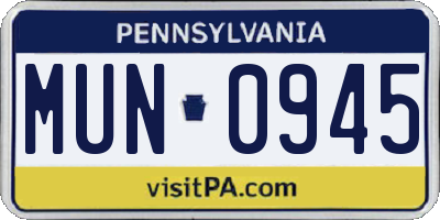 PA license plate MUN0945
