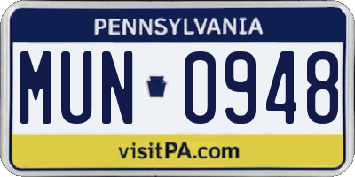 PA license plate MUN0948