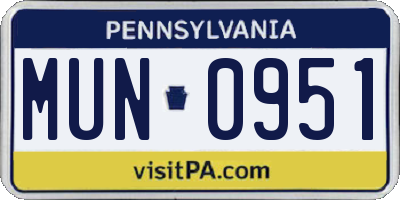 PA license plate MUN0951