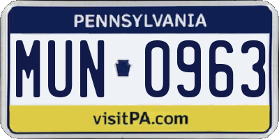 PA license plate MUN0963