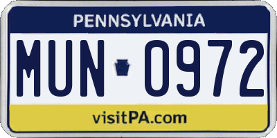 PA license plate MUN0972