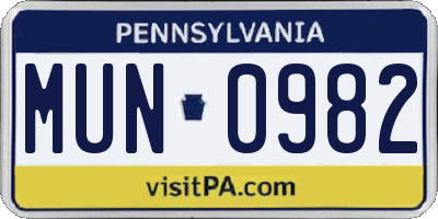 PA license plate MUN0982