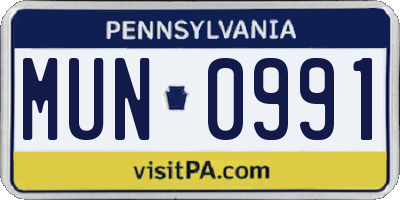 PA license plate MUN0991