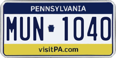 PA license plate MUN1040