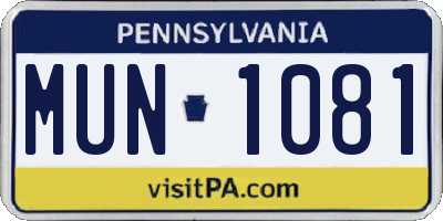 PA license plate MUN1081
