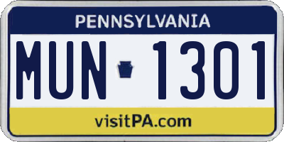 PA license plate MUN1301