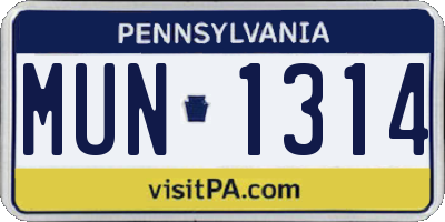 PA license plate MUN1314