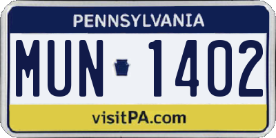 PA license plate MUN1402