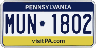 PA license plate MUN1802