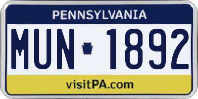 PA license plate MUN1892