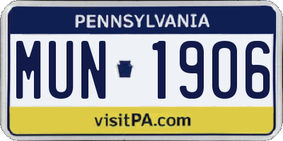 PA license plate MUN1906
