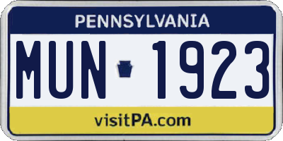 PA license plate MUN1923
