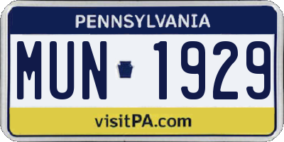 PA license plate MUN1929