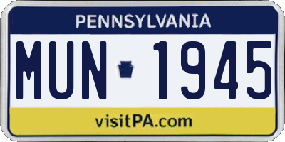PA license plate MUN1945