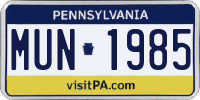 PA license plate MUN1985