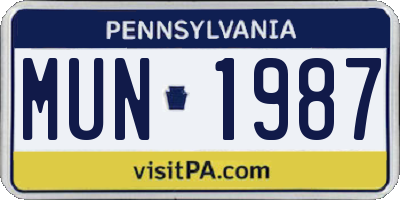 PA license plate MUN1987