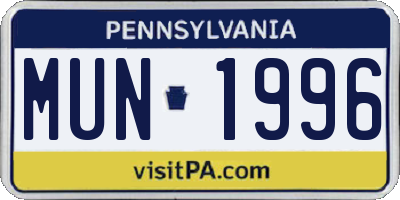 PA license plate MUN1996