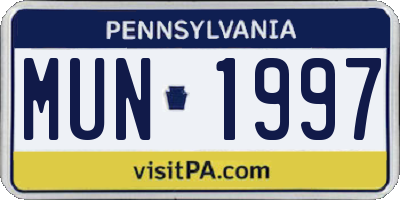 PA license plate MUN1997