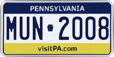 PA license plate MUN2008