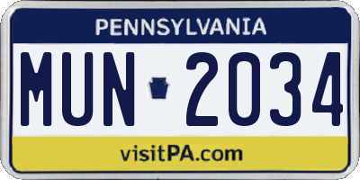 PA license plate MUN2034