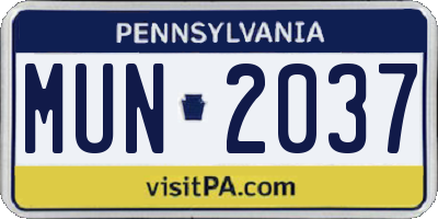 PA license plate MUN2037