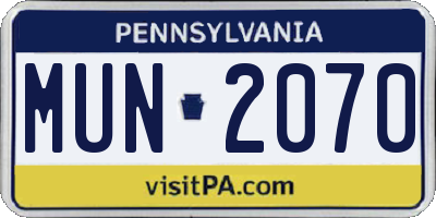 PA license plate MUN2070