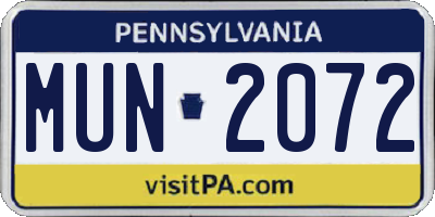 PA license plate MUN2072