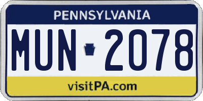 PA license plate MUN2078