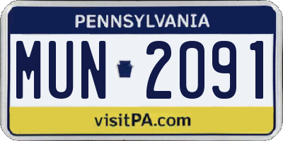 PA license plate MUN2091