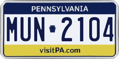 PA license plate MUN2104