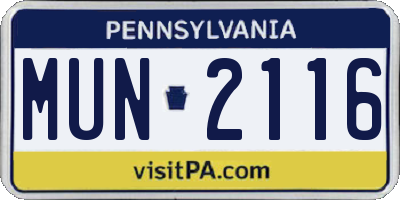 PA license plate MUN2116