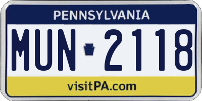 PA license plate MUN2118