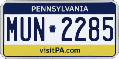 PA license plate MUN2285