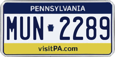 PA license plate MUN2289