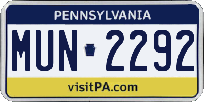 PA license plate MUN2292