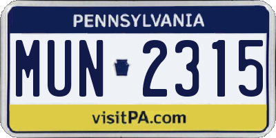 PA license plate MUN2315