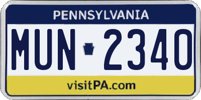 PA license plate MUN2340