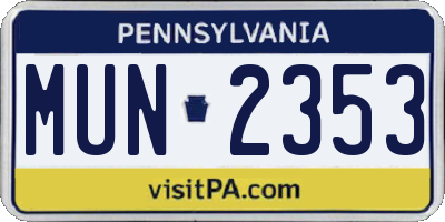 PA license plate MUN2353