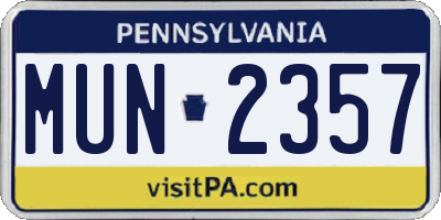 PA license plate MUN2357