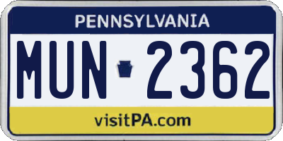 PA license plate MUN2362