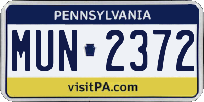 PA license plate MUN2372
